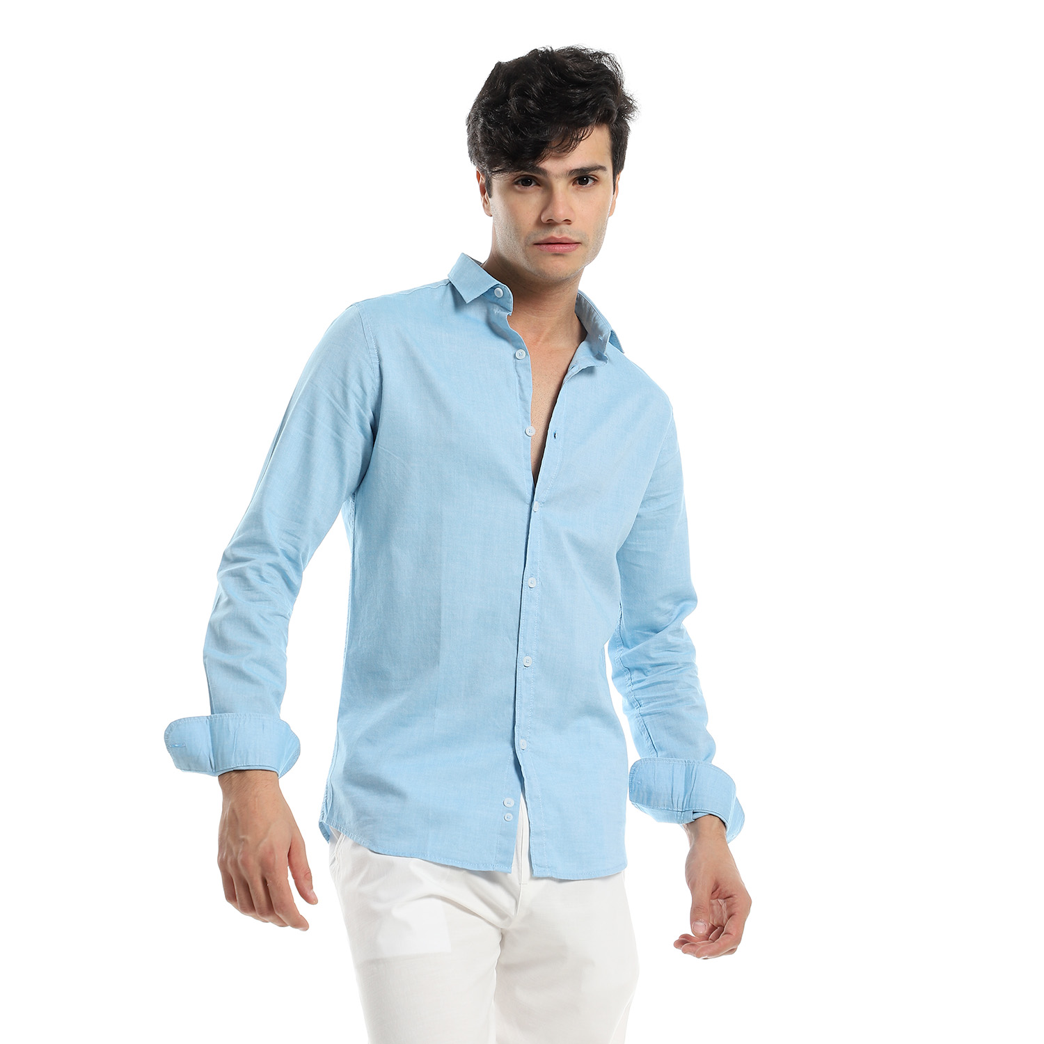 Plain Pure Linen Shirt- Sky Blue - Tight Stitch