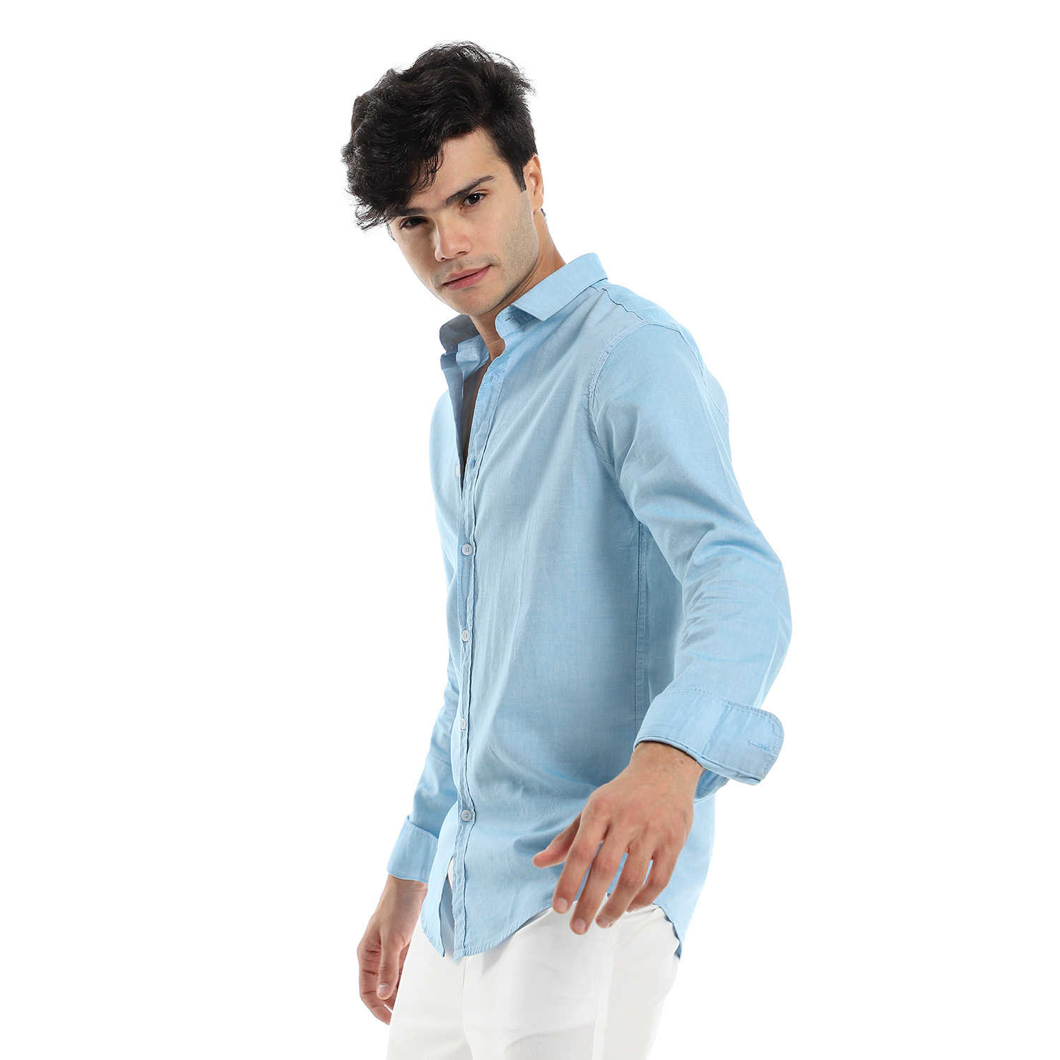Plain Pure Linen Shirt- Sky Blue - TIGHT STITCH