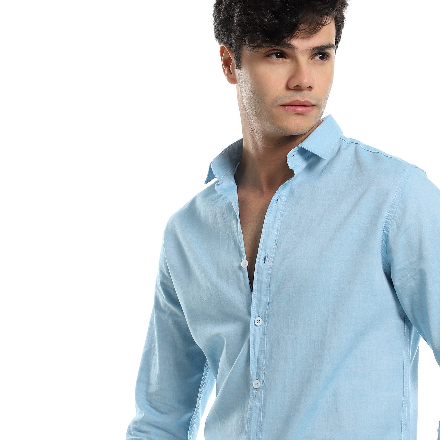Plain Pure Linen Shirt- Sky Blue - TIGHT STITCH